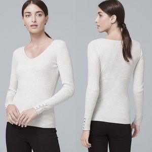 NWT WHBM Button-Detail V-Neck Sweater Grey S